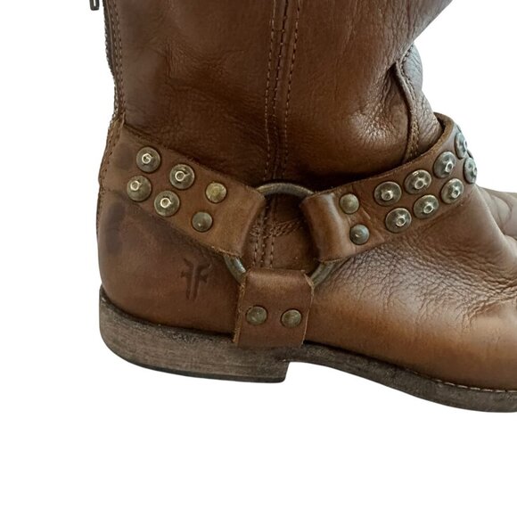 Frye Phillip Studded Harness Boots Booties Short Brown Leather Size 6.5 Women's - Picture 2 of 15